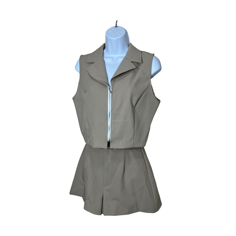 Vintage Daily Habit Womens Tan Sleeveless Cropped Blazer‎ Shorts Set Size 7
